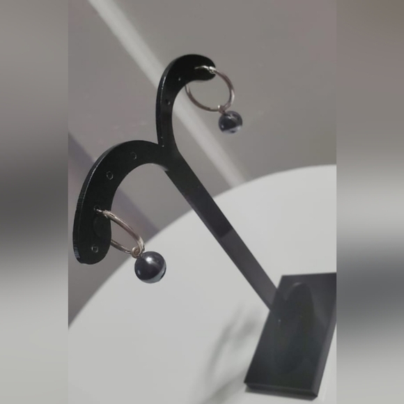 Natural Baltic Amber Circled Earring Sterling Silver Black Pendant Color Round🌴 - Picture 6 of 7